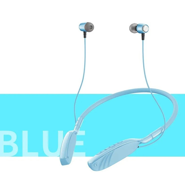 D01 Macaron Neck-Mounted Wireless Bluetooth Earphone Headset Cancellation Headphone Sports Support TF Card (Blue)
