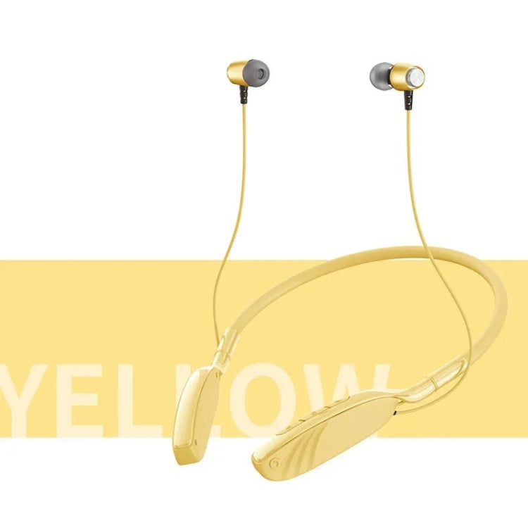 D01 Macaron Neck-mounted Wireless Bluetooth Earphone Noise Canceling Sports Headphones Support TF Card (Yellow)