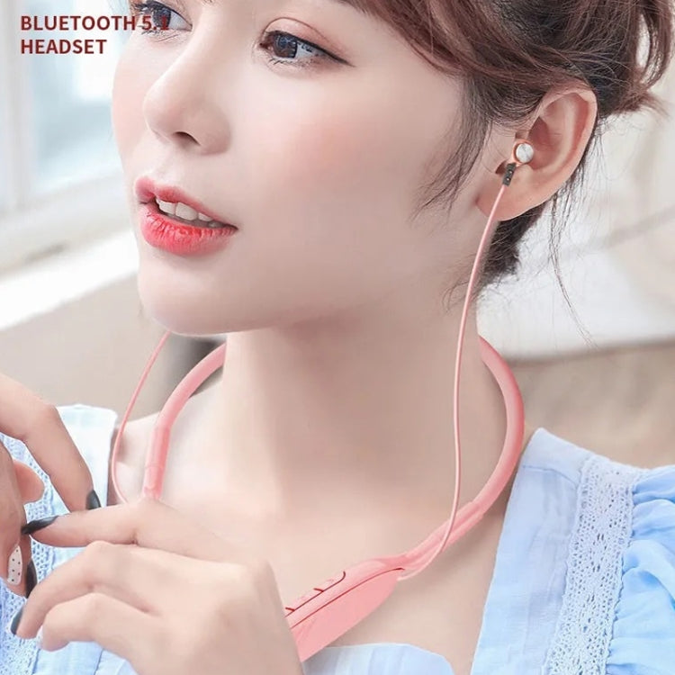 D01 Macaron Neck-Mounted Wireless Bluetooth Earphone Cancellation Cancellation Headphone Sports Support TF Card (Green)