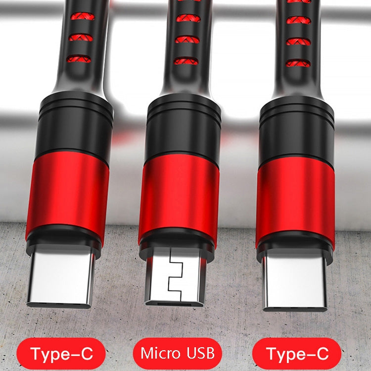 3 in 1 USB to Dual Type C + Micro USB LAYER FAST CHARGING SYNC Cable ORITURE: 3A (Red)