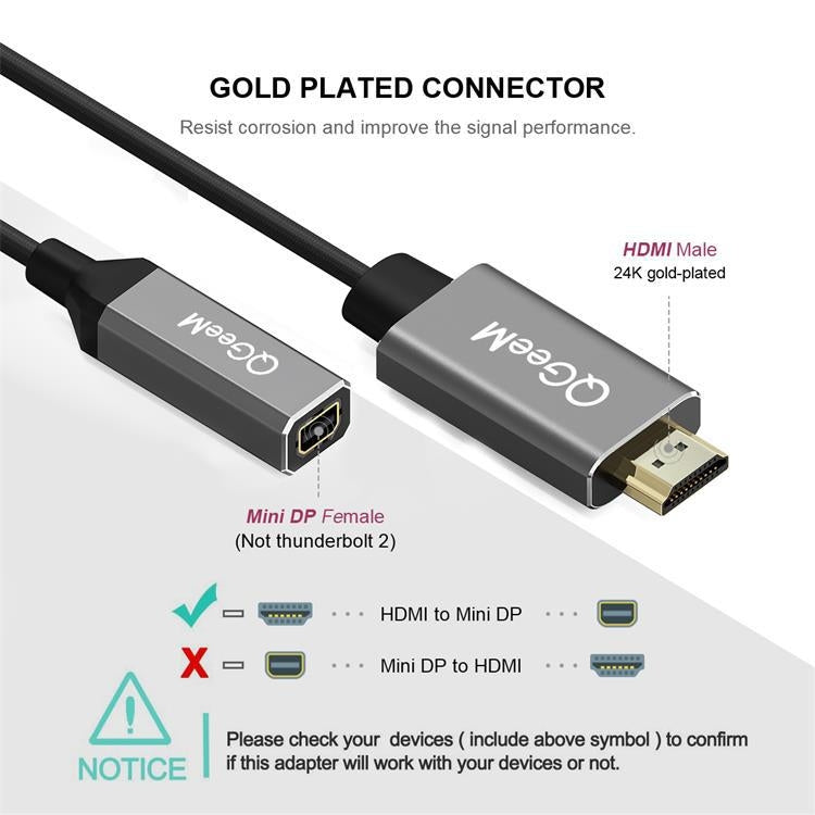 Qgeem QG-HD02 HDMI Soltero a Mini DP Converter (Plata Grey)