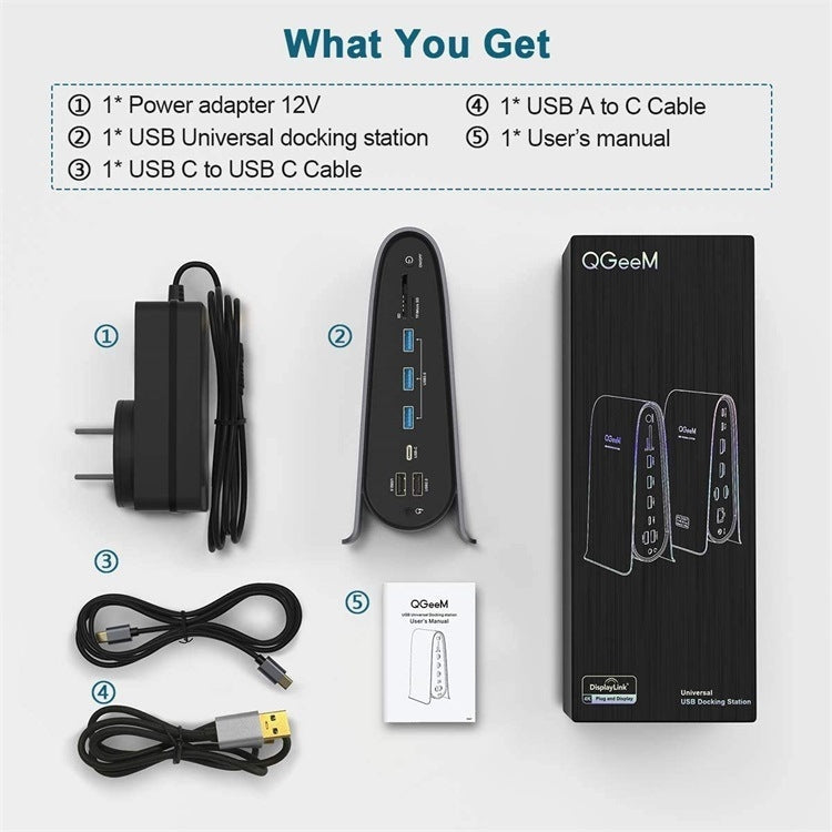 Qgeem Adaptateur de concentrateur d'extension 16 en 1 Type-C Adaptateur de prise en charge PD Charge US Plug (QG-D6907-LX2)