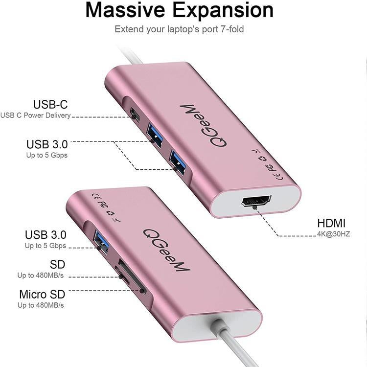 Qgeem 7 en 1 Type-C Extension Hub Adapter admite HDMI / 4K / PD (QG-UH07-6)