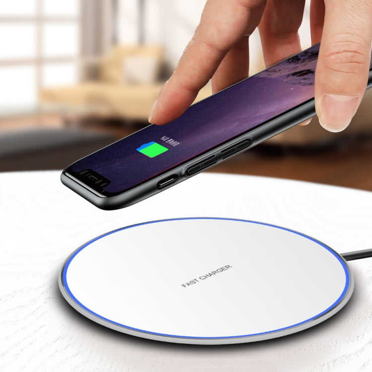 15W Round Wireless Charger with Smart Fast Charge (Silver + White Surface)