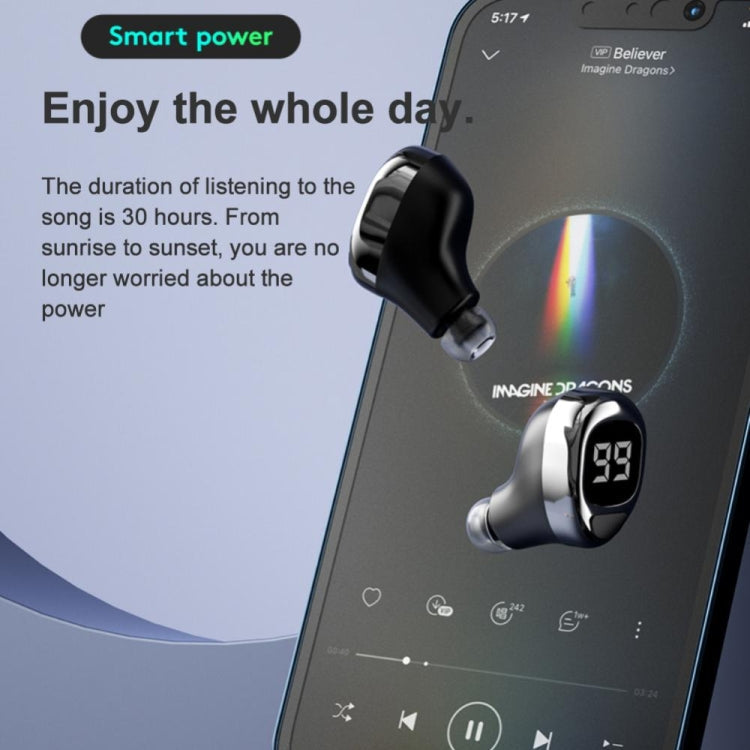 Bluetooth Headphones F6 Mini Invisible Ear Business Digital Display Earphone (White)