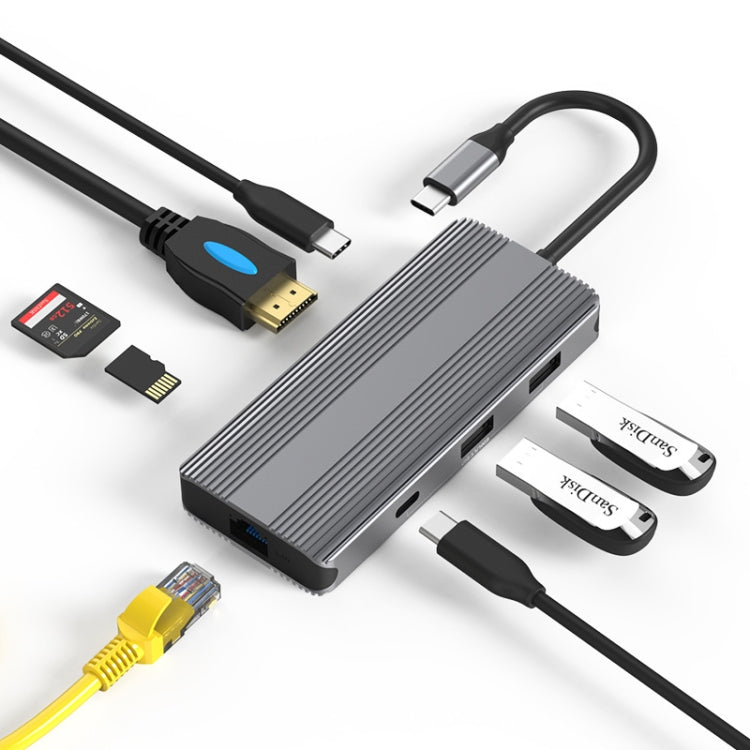 Azulendless 8k / 30Hz Type-C a Gigabit Ethernet USB3.1 Estación de acoplamiento (8 en 1)