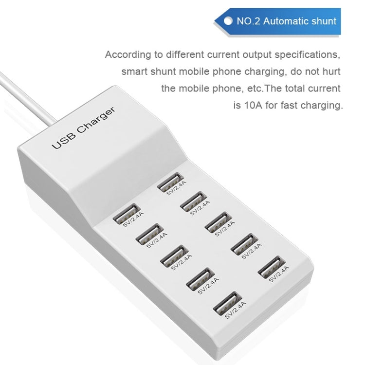 Chargeur multi USB Adaptateur rapide universel pour téléphone portable Charge rapide 10 Interface EU Plug
