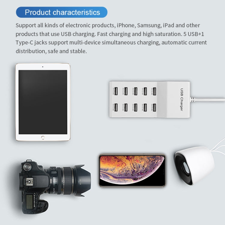 Chargeur multi USB Adaptateur rapide universel pour téléphone portable Charge rapide 10 Interface EU Plug