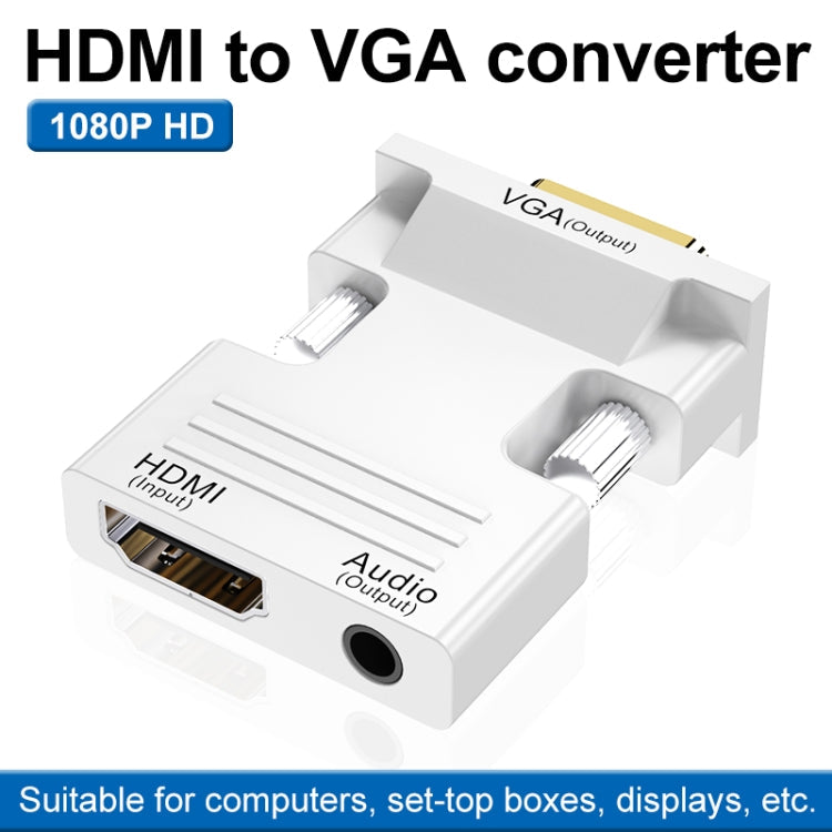HDMI femelle vers VGA mâle avec contrôleur adaptateur audio convertisseur de moniteur TV (blanc)