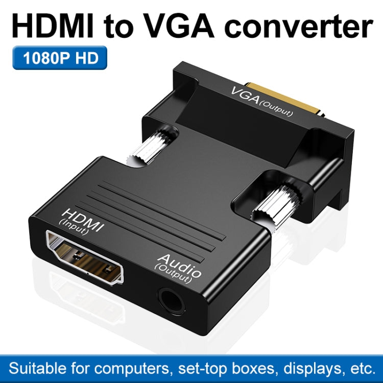 HDMI femelle vers VGA mâle avec contrôleur adaptateur audio convertisseur de moniteur TV (noir)