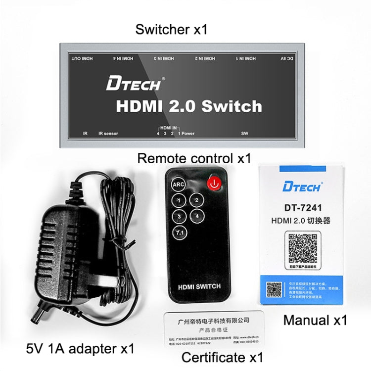 DTech DT-7421 4K 60Hz 4 en 1 OUT HD Commutateur HDMI 2.0 Prise CN
