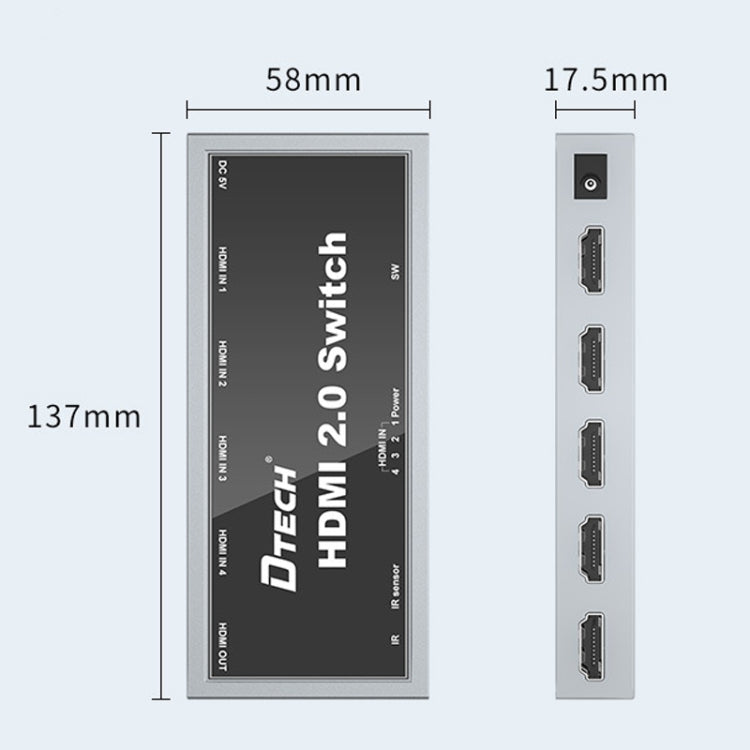 DTech DT-7421 4K 60Hz 4 en 1 OUT HD HDMI 2.0 Switch CN Plug