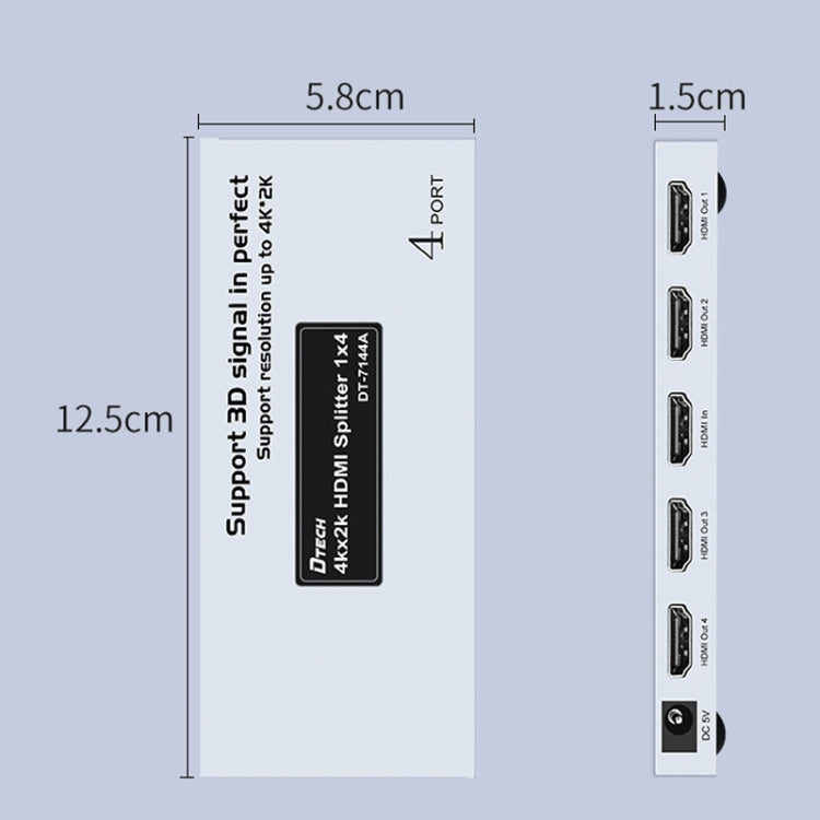 DTech DT-7144A Répartiteur vidéo HDMI 2.0 1 entrée 4 sorties 4K x 2K HD Prise CN