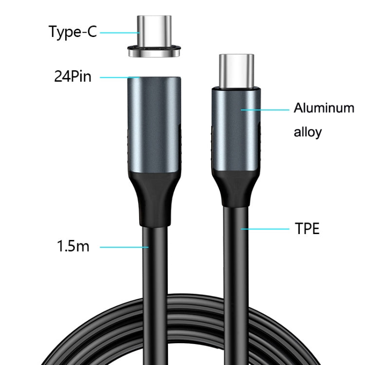 CC25 24Pin Dual Type-C / USB-C Cable de Datos Magnético de Carga Rápida estilo: línea de 1.5 m + Cabezal Magnético