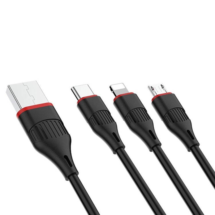 BOrofone BX17 Enjoy 3 en 1 2A Micro USB + 8 Pin + USB-C / Type-C a USB Cable de Carga Rápida