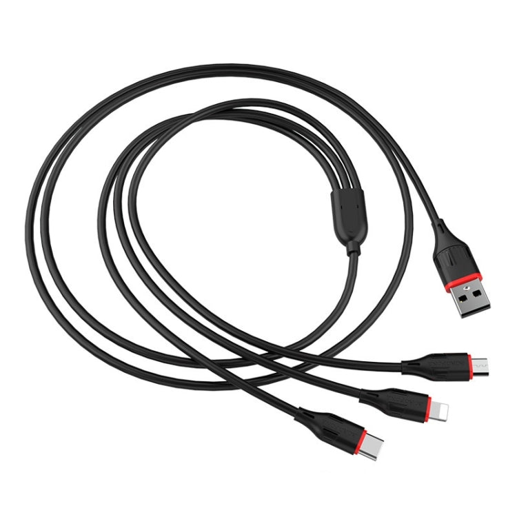 BOrofone BX17 Profitez d'un câble de charge rapide 3 en 1 2A Micro USB + 8 broches + USB-C / Type-C vers USB