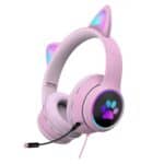 Auriculares Akz-022 con Diseño Orejas de Gato, USB y Puerto 3.5mm, Plegables con LED y Micrófono