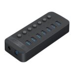 ORICO CT2U3-7AB-WH HUB USB multipuerto de rayas de plástico 7 en 1 con interruptores individuales, CT2U3-7AB-BK US Plug