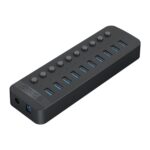 ORICO CT2U3-10AB-WH HUB USB multipuerto de rayas de plástico 10 en 1 con interruptores individuales, CT2U3-10AB-BK US Plug