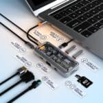 Hub Docking Station Sw10V 10 en 1 Type-C a PD, USB 3.0, 2x USB 2.0, HDMI, VGA, RJ45, SD/TF, Audio 3.5 (Gris) - Imagen 4
