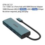 Hub USB 3.0 5 en 1 Onten UC121 USB-C / Type-C con Entrada 5 V y Tarjeta de Red 100 Mbps - Imagen 3