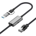 Cable Ethernet 2 en 1 RJ45 a USB Tipo C de 2 M para Tarjeta de Red de Alta Velocidad
