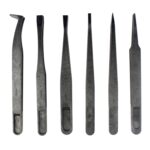 Pinzas de Punta Curva y Recta de Fibra de Carbono Antiestática Jf-S6In1 6 En 1 (Negro)