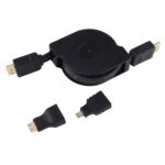 Cable HDMI Macho a Macho 1M Retráctil con Adaptadores Mini y Micro HDMI para Monitor HDTV, Proyector, PC, Cámaras, Tabletas y Teléfonos Inteligentes