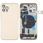 Cubierta Posterior Batería con Teclas Laterales Altavoz Timbre Motor Lente Cámara Bandeja Tarjetas Botones Puerto Carga Módulo Carga Inalámbrica para Apple iPhone 12 Pro (Dorado)