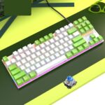 Teclado Mecánico para Juegos Forev FV-301 Blue Axis 87 Teclas con Cable de 1,6 m (Blanco y Verde)