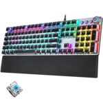 Teclado Mecánico Aula F2088 108 Teclas con Interruptor Azul y Luz Chapada Punk Cable USB Botón de Metal (Plata)