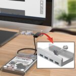 ORICO MH4PU HUB tipo clip USB 3.0 de 4 puertos de aleación de aluminio con cable USB de 1 m, rango de ancho del clip: 10-32 mm (negro), MH4PU(Silver)