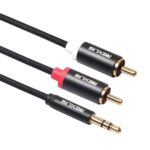 Cable de Audio Rexlis 3635 Trenzado de Algodón (Negro) Macho a Conector RCA Dual 3,5mm Chapado en Oro 10 M para Altavoz Activo