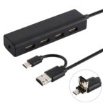 Convertidor HUB 3 en 1 USB-C / Type-C + Micro USB + 4 x USB 2.0, longitud del cable: 12 cm, 3 in 1 (Black)