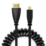 Cable en Espiral Micro HDMI Macho a HDMI Macho Versión 1.4 Chapado en Oro Soporte 3D y Ethernet Longitud 60 cm Extensible a 2 m