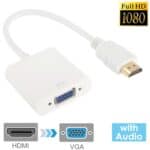 Cable HDMI a VGA con Salida de Audio para Computadora, DVD, Decodificador Digital, Laptop, Móvil y Reproductor Multimedia (Blanco) 24Cm Full HD 1080P