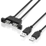 Cable de Extensión USB 2.0 Macho a USB 2.0 Hembra de 2 Puertos con Orificios para Tornillos, 50 cm
