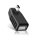 Adaptador Mini USB Macho a USB 2.0 Hembra con Ángulo Recto de 90 Grados Compatible con Función OTG (Negro)