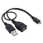 Cable Adaptador Convertidor OTG Micro USB a USB 2.0 Macho y USB 2.0 Hembra Host (Negro) 30 cm