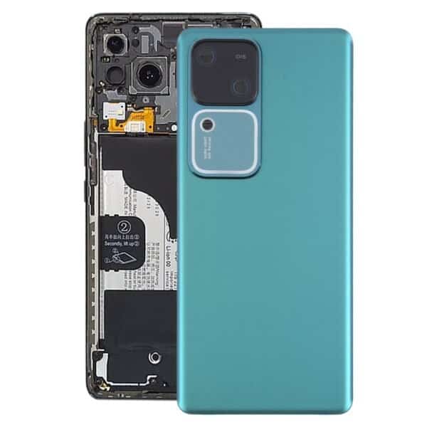 Teléfono móvil con carcasa azul y componentes internos visibles.