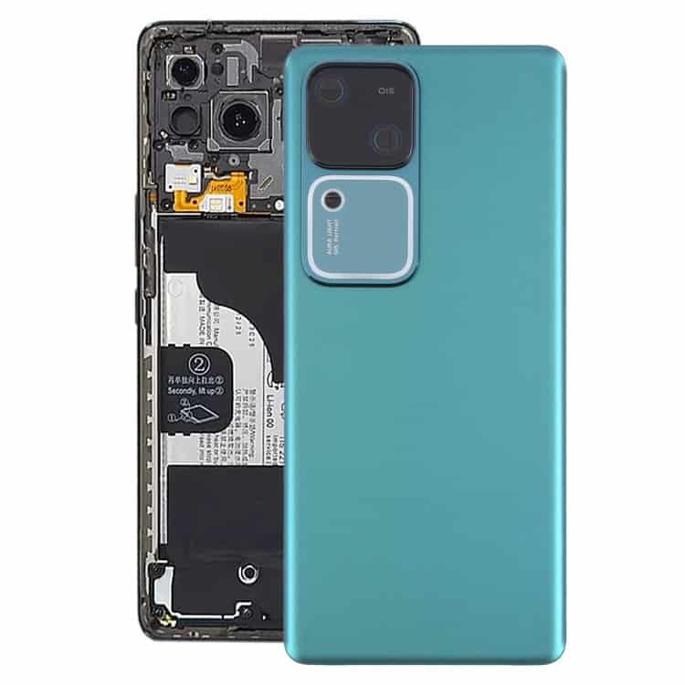 Teléfono móvil con carcasa azul y componentes internos visibles.