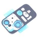 Reparación de la cámara trasera de un teléfono móvil, mostrando componentes internos y lentes en pro.