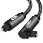 Cable de Audio Óptico Emk de Malla Tejida de Nailon con Enchufe Giratorio 360° y 90° Ajustable, 8 m (Negro)