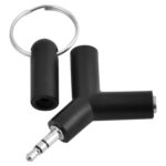 Adaptador Jack Audio Mini 3,5mm Macho a Doble 3,5mm Hembra Auriculares Conector Llavero (Negro)
