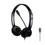Auriculares con Cable Danyin Dt326 para Niños con Micrófono y USB, Cable de 1.8 m (Negro)