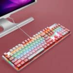 104 Llaves Teclado Mecánico Verde Eje RGB Luminoso USB Cable 1.5M Doble Imposición (Blanco Rosa) - Imagen 2