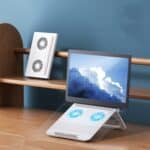 D33 Soporte de refrigeración para portátil con 2 ventiladores Soporte plegable portátil para tableta elevable, Blanco, Negro