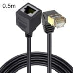 Cable de Extensión de Red de Computadora Down Bend Cat 8 10G RJ45 Macho a Hembra 0.5M (Negro)