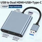 Convertidor USB 3.0 a Doble HDMI 4K Extensor de Misma Pantalla (Gris) - Imagen 2