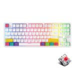 Teclado Mecánico Ajazz K870T 87 Teclas Hot Swap Bluetooth y Cable Modo Dual RGB Retroiluminación Eje Rojo (Blanco)